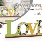 Scritta love decorazione legno limoni salotto ingresso moderno arredo 40x15x4 cm