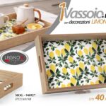 Vassoio da portata legno limoni colazione bibite cucina rettangolare 40x30x5 cm