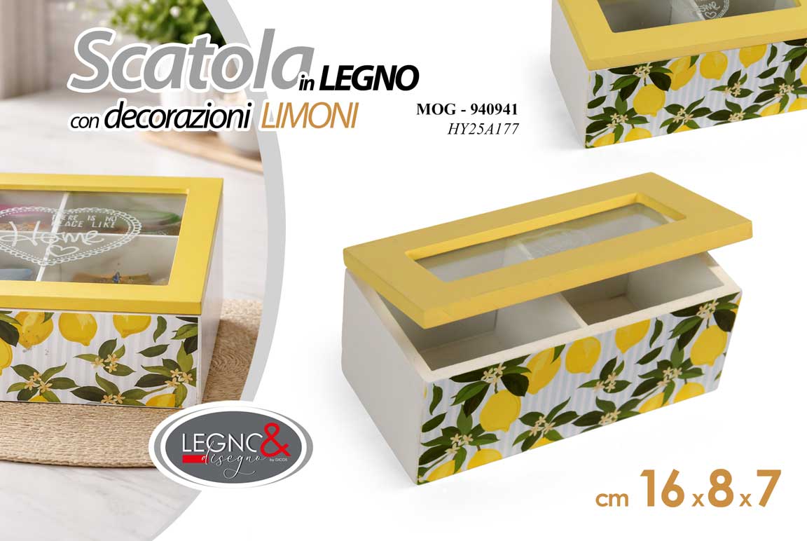8025569940941 Scatola cofanetto porta bustine the tè tisane legno limoni moderno 16*8*7 cm - immagine 1