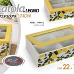 Scatola cofanetto porta bustine the tè tisane legno limoni organizer 22*13*7 cm