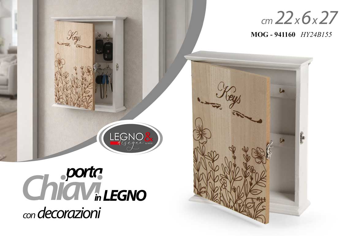 8025569941160 Porta chiavi legno bacheca cassetta parete muro ingresso armadietto deco 27x22x6 - immagine 1