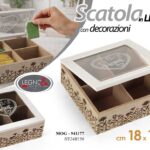 Scatola legno porta the bustine tisane cucina contenitore cofanetto 18x18x7 cm