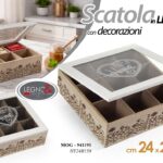 Scatola cofanetto porta bustine the te tisane 9 sc legno moderno vintage 24*24*8