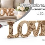 Scritta love legno decorativa fiori soprammobile arredo casa regalo 30x10x2 cm