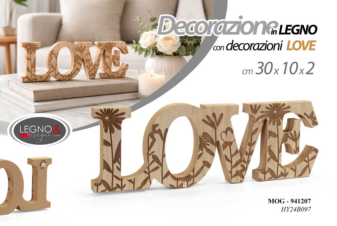 8025569941207 Scritta love legno decorativa fiori soprammobile arredo casa regalo 30x10x2 cm - immagine 1
