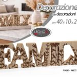 Scritta FAMILY famiglia legno decorativa fiori soprammobile arredo casa 40*2*10