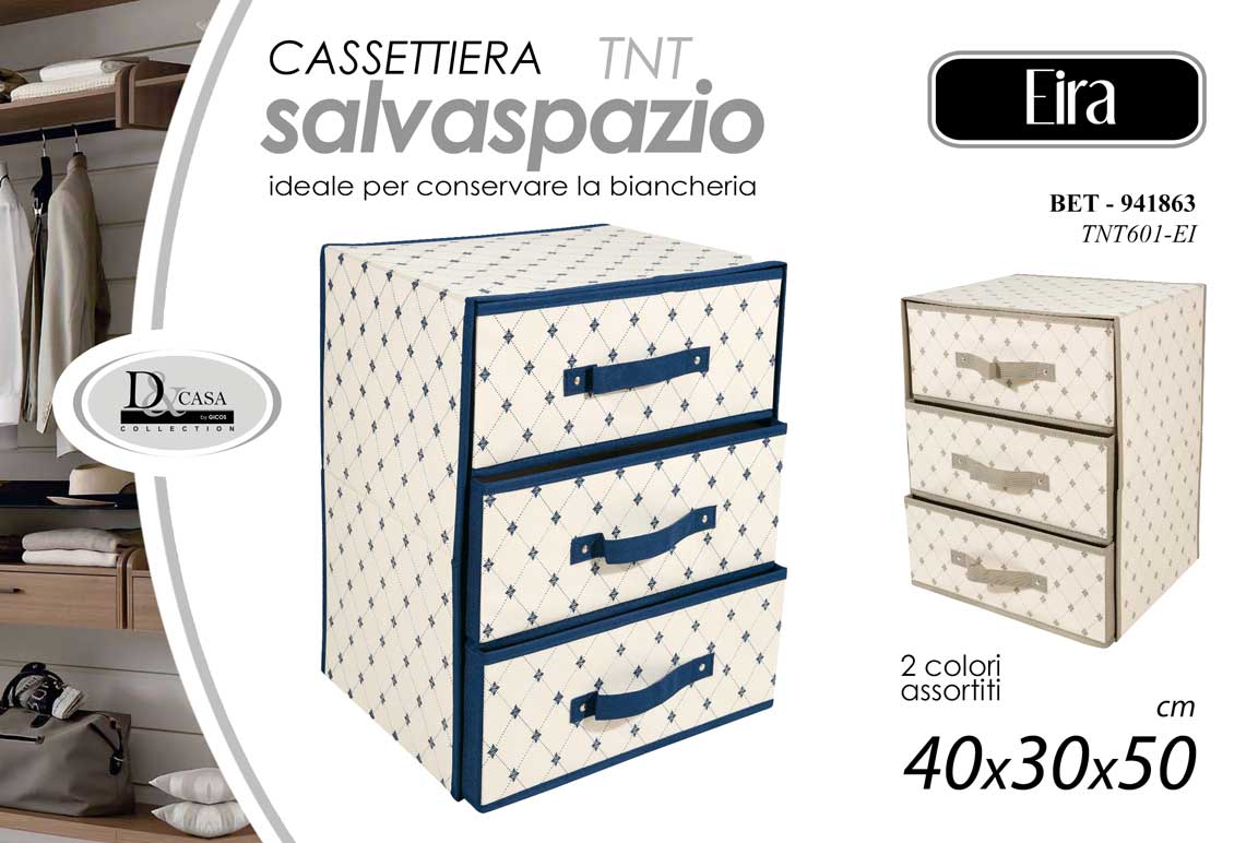 8025569941863 Cassettiera 3 cassetti tnt salvaspazio organizer armadio biancheria moderno 50cm - immagine 1