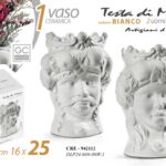 Vaso testa di moro ceramica bianco stile sicilia corona uomo donna ass 25 cm