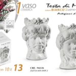 Vaso testa di moro bianco ceramica stile sicilia corona uomo donna ass 13 cm