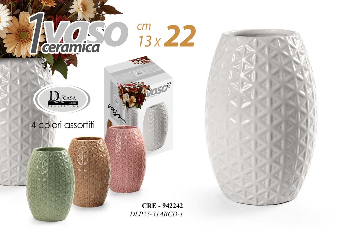 8025569942242 Vaso geometrico ceramica fioriera fiori pianta arredo moderno color ass 22x13 cm - immagine 1