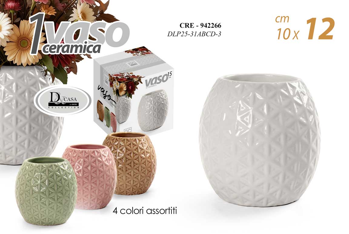 8025569942266 Vaso geometrico ceramica fioriera fiori pianta arredo moderno color ass h12*10 - immagine 1