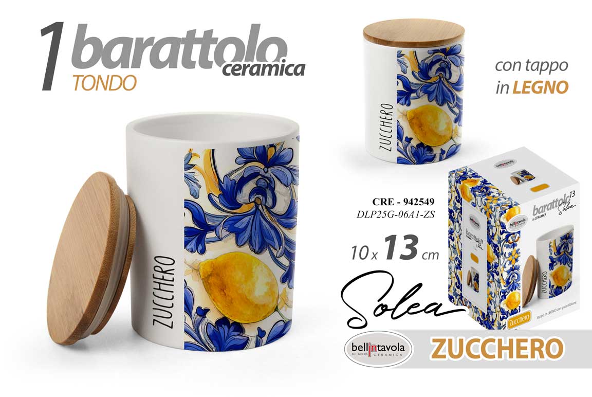 8025569942549 Barattolo zucchero cucina ceramica tondo tappo legno erm limoni sti sicilia 13cm - immagine 1