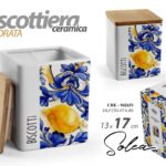 Biscottiera quadrata barattolo biscotti tappo legno ceramica limoni sicilia 17cm