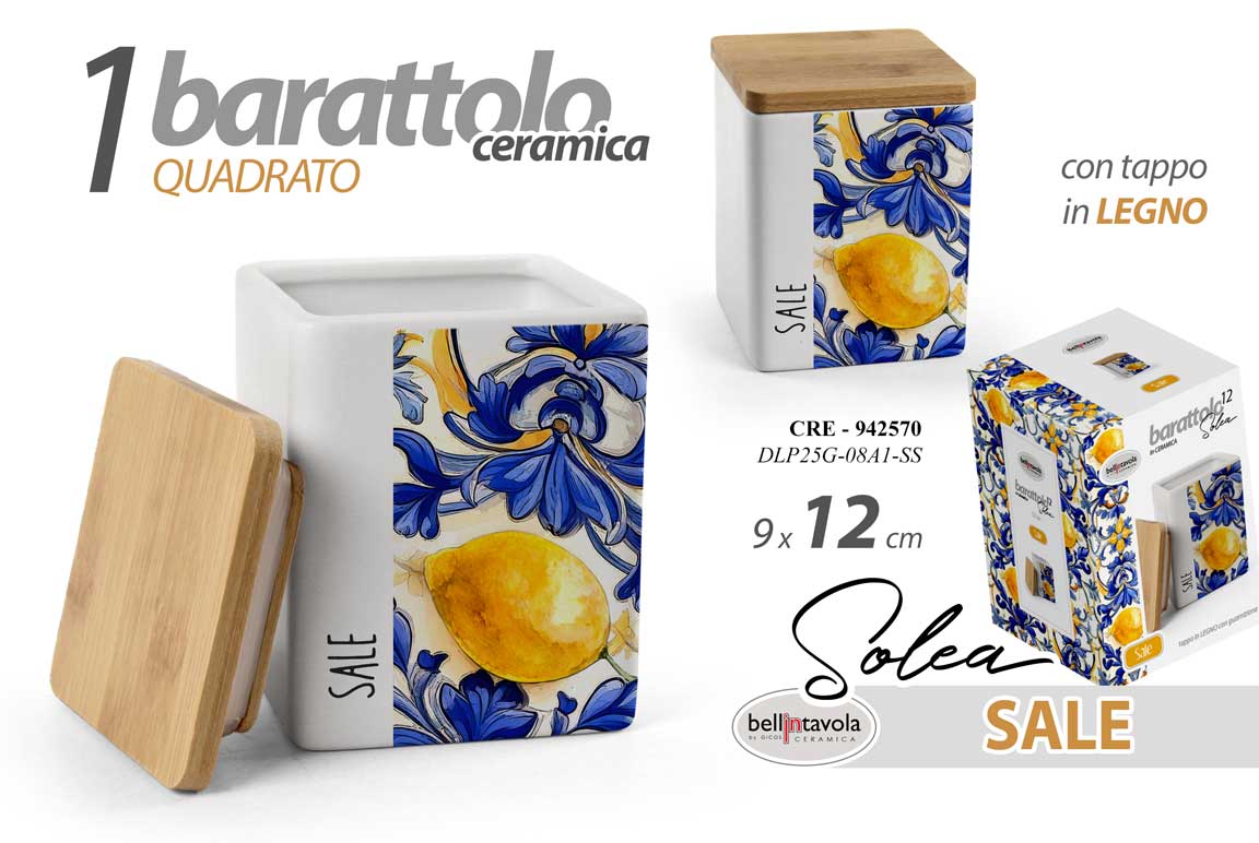 8025569942570 Barattolo quadrato sale cucina ceramica tappo legno erm limoni stil sicilia 12cm - immagine 1