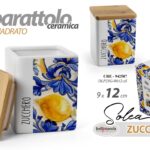 Barattolo quadrato zucchero ceramica tappo legno ermet limoni stil sicilia 12 cm