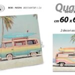 Quadro parete tela legno mare furgoncino vintage moderno estate ass 60x60 cm