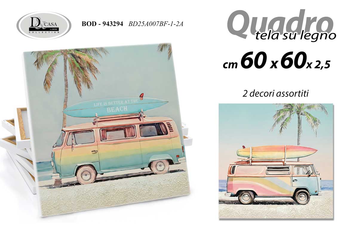 8025569943294 Quadro parete tela legno mare furgoncino vintage moderno estate ass 60x60 cm - immagine 1