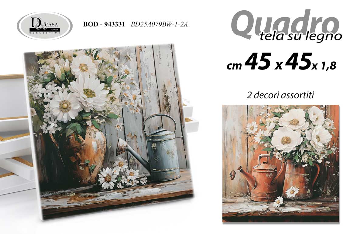 8025569943331 Quadro parete tela legno fiori annaffiatoio vintage shabby chic assor 60x60 cm - immagine 1