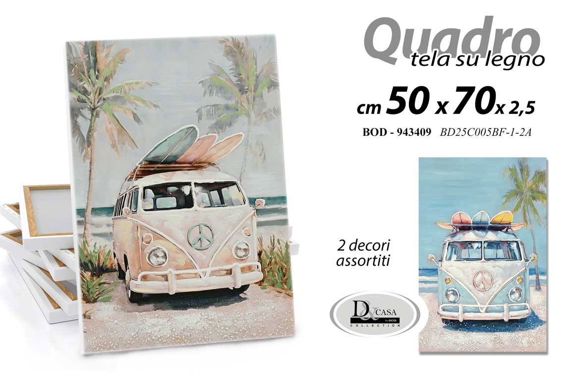 8025569943409 Quadro parete tela legno mare furgoncino vintage moderno estate ass 70*50 cm - immagine 1