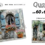 Quadro parete tela legno bicicletta finestra fiori vintage shabby ass 60*60 cm