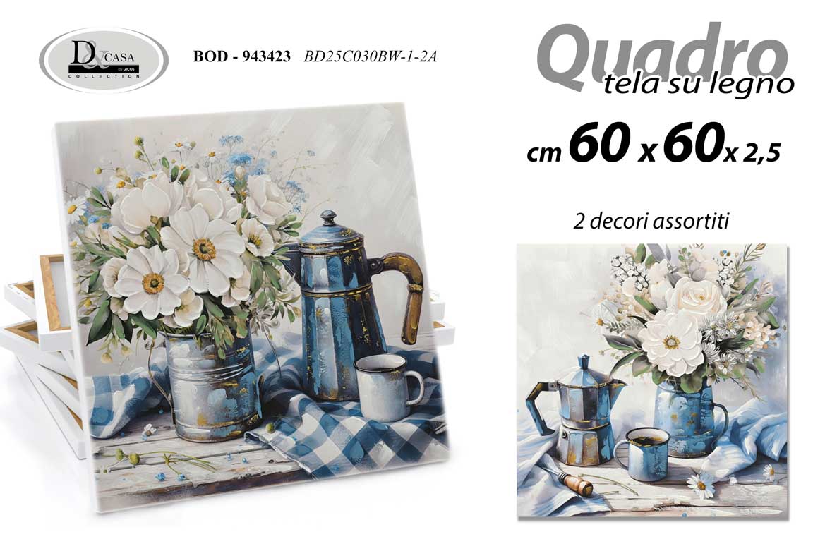 8025569943423 Quadro parete tela legno fiori moka vintage caffè shabby chic assorr 60x60 cm - immagine 1