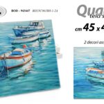 Quadro parete tela legno barche mare moderno pittura vintage azzurro ass 45x45cm