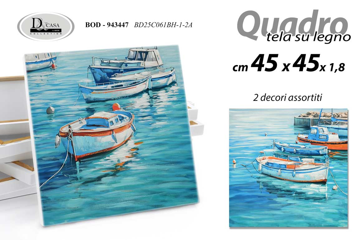 8025569943447 Quadro parete tela legno barche mare moderno pittura vintage azzurro ass 45x45cm - immagine 1