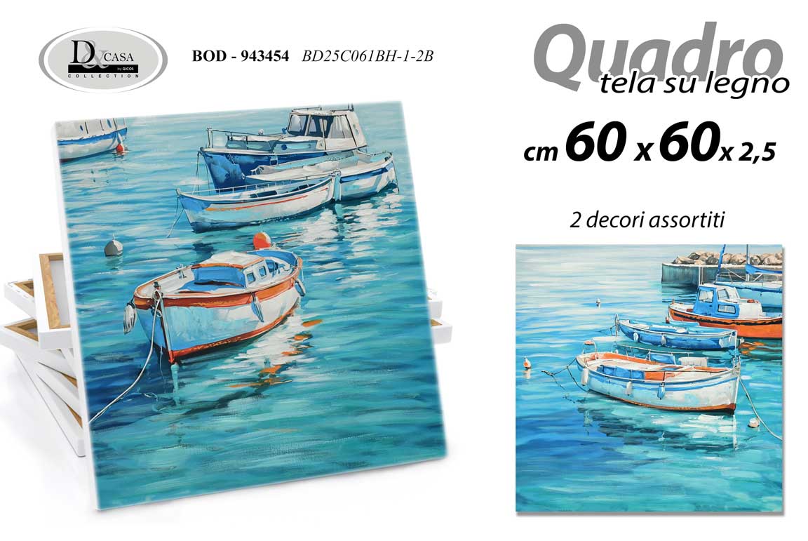 8025569943454 Quadro parete tela legno barche mare moderno pittura vintage azzurro ass 60*60cm - immagine 1