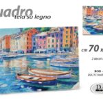 Quadro parete tela legno barche borgo moderno pittura mare vintage ass 70x50 cm