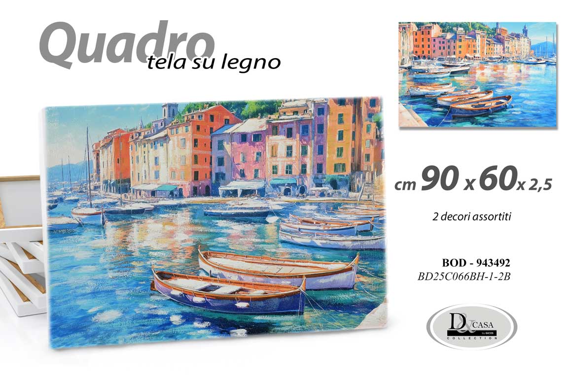 8025569943492 Quadro parete tela legno barche borgo moderno pittura mare vintage ass 90x60 cm - immagine 1