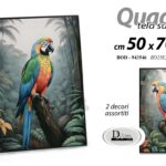 Quadro parete tela legno pappagallo moderno tropicale giungla esotica 70x50 cm