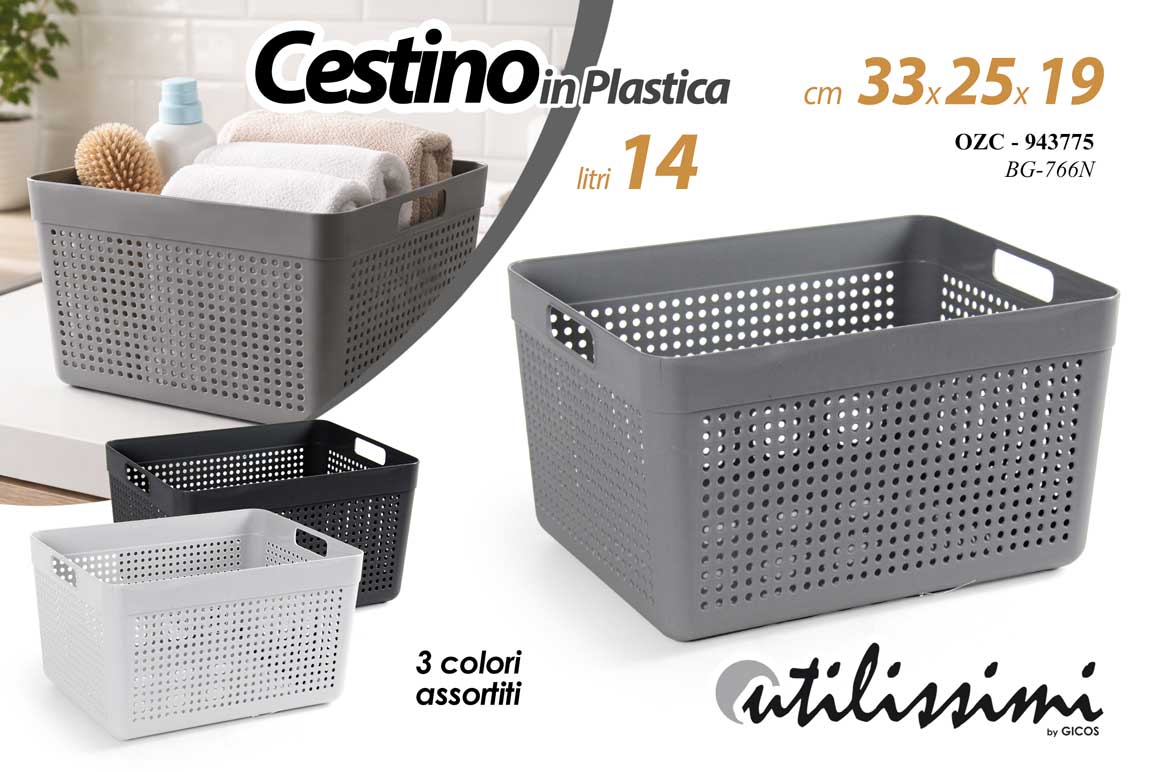 8025569943775 Cestino cesto contenitore cucina bagno lavanderia ufficio plastica ass 33*25*19 - immagine 1