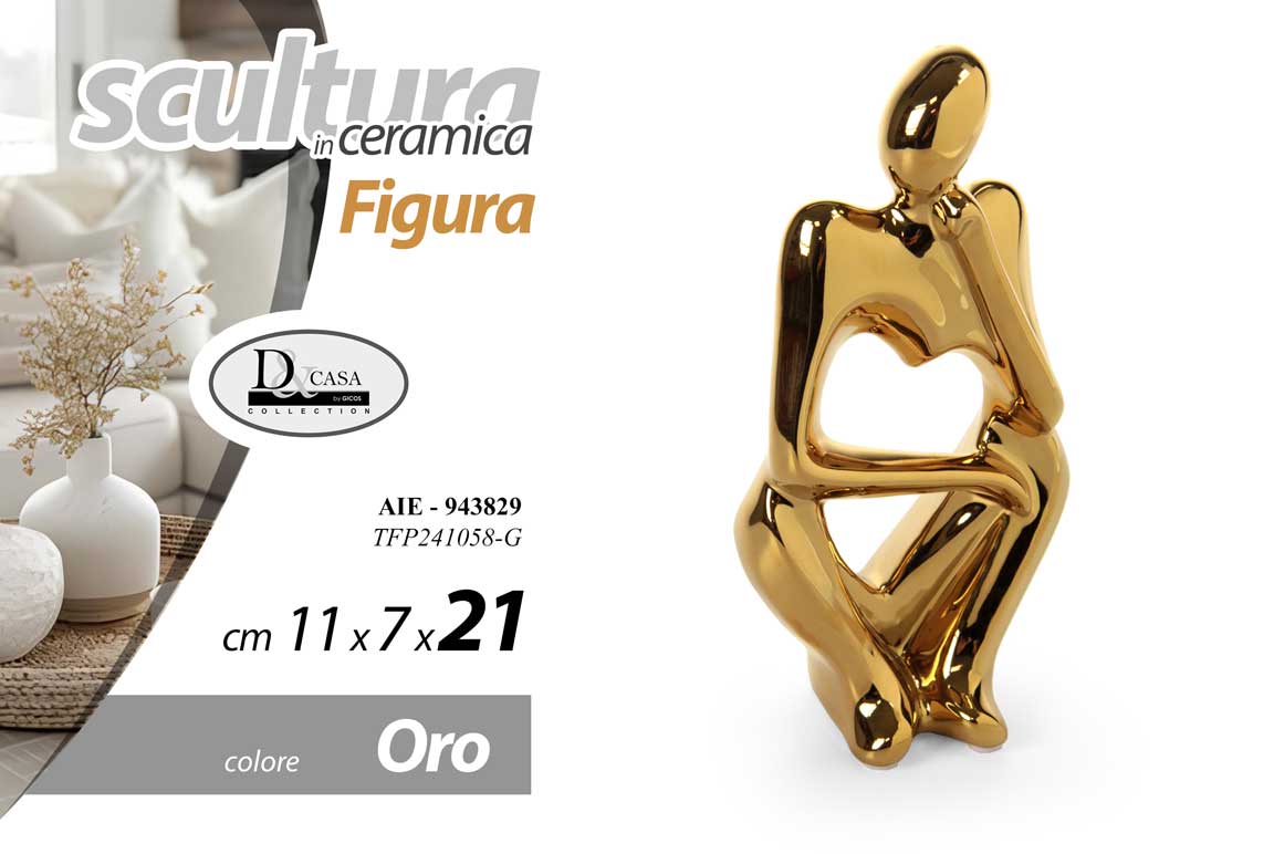 8025569943829 Pensatore figura soprammobile statua ceramica oro pop art moderno 21x11x7 cm - immagine 1