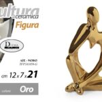 Pensatore cuore figura soprammobile ceramica oro pop art moderno 21x12x7 cm