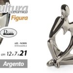 Pensatore cuore figura soprammobile ceramica argento pop art moderno 21x12x7 cm