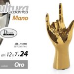 Mano rock soprammobile statua scultura ceramica oro design moderno pop art 24 cm