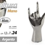 Mano rock soprammobile statua scultura ceramica argento moderno pop art 24 cm