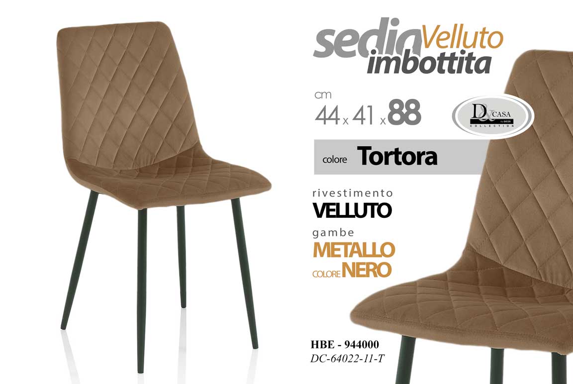 8025569944000 Sedia velluto tortora imbottita gambe metallo nero moderna casa ufficio 88x44x41 - immagine 1