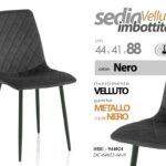 Sedia velluto nera nero imbottita gambe metallo nero moderna casa ufficio 88cm