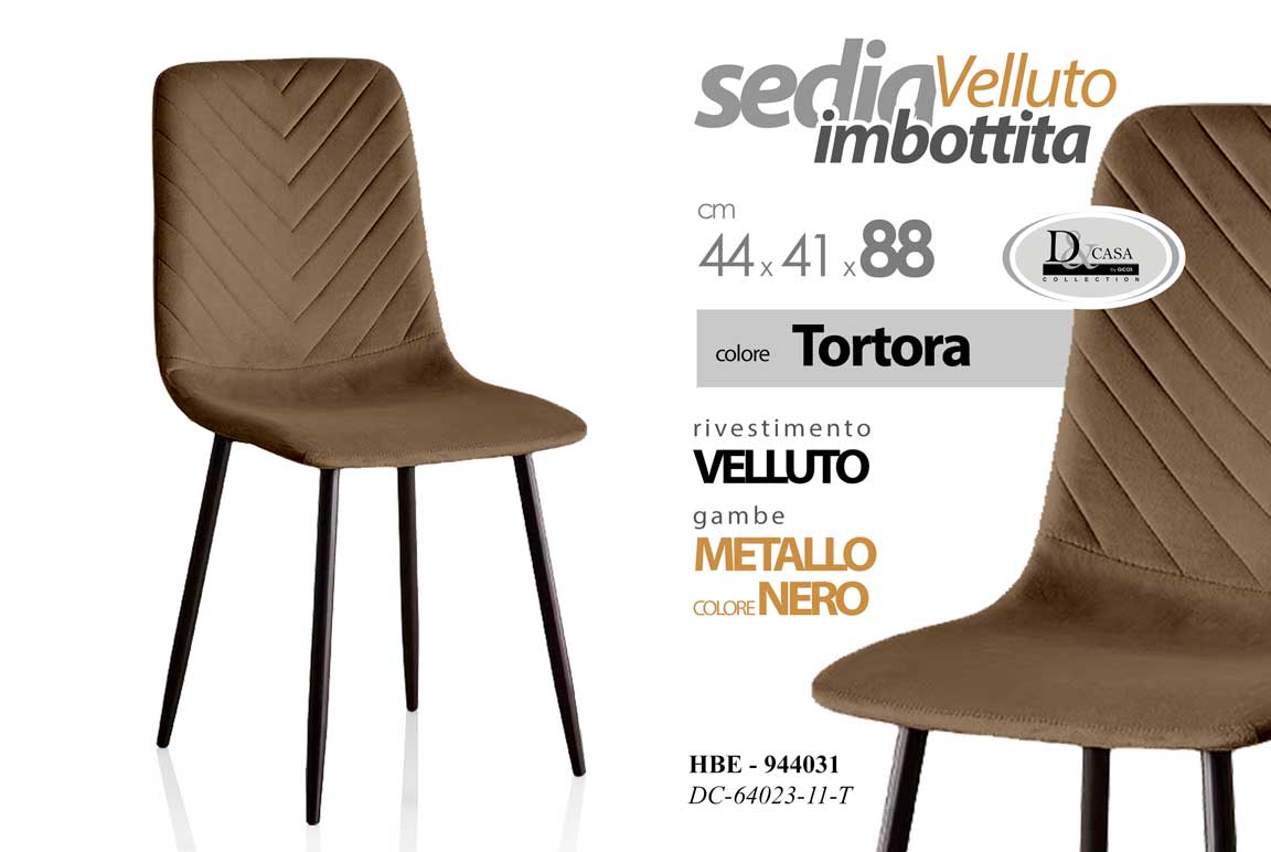8025569944031 Sedia velluto marrone imbottita gambe metallo nero moderna casa ufficio 88cm - immagine 1