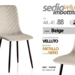 Sedia velluto beige panna imbottita gambe metallo nero moderna casa ufficio 88cm