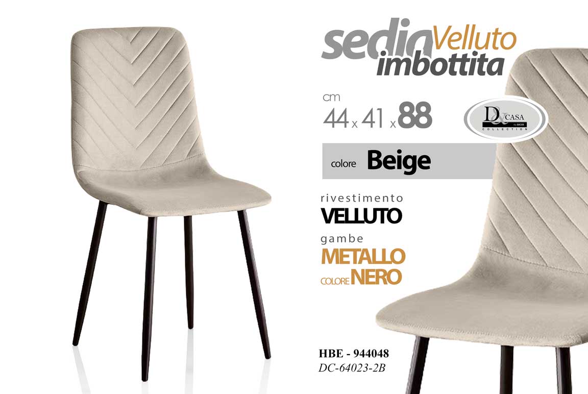 8025569944048 Sedia velluto beige panna imbottita gambe metallo nero moderna casa ufficio 88cm - immagine 1