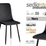 Sedia velluto nera panna imbottita gambe metallo nero moderna casa ufficio 88cm