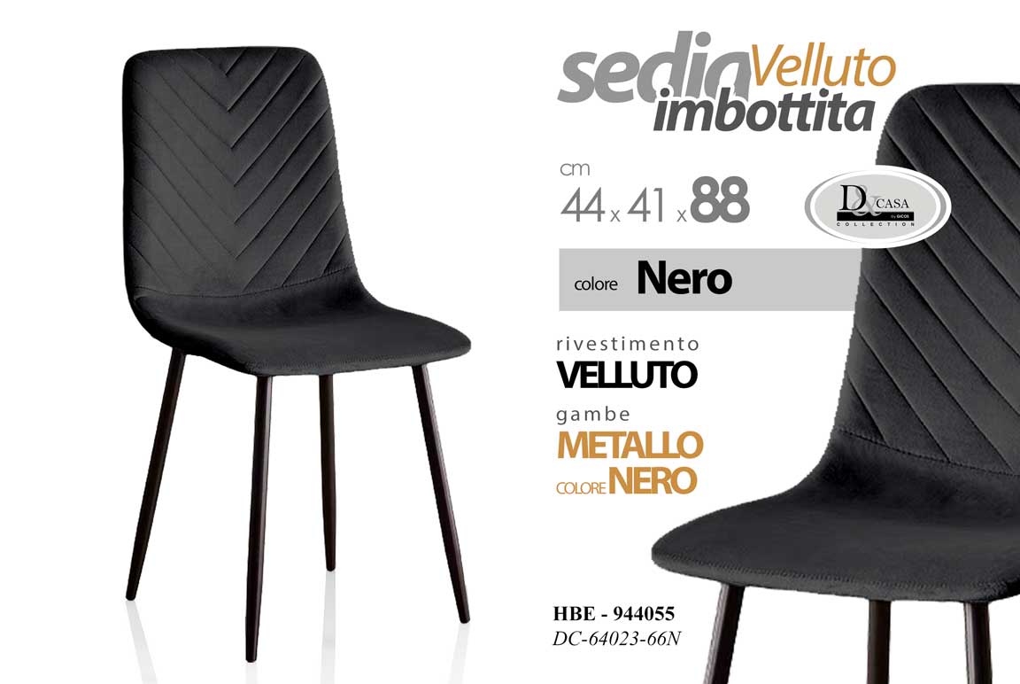 8025569944055 Sedia velluto nera panna imbottita gambe metallo nero moderna casa ufficio 88cm - immagine 1