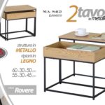 Set 2 tavolini salotto divano sovrapponibili rovere metallo vassoio 60x30x50