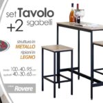Set tavolo moderno bar alto industriale 2 sgabelli rover legno metallo 100x40x95