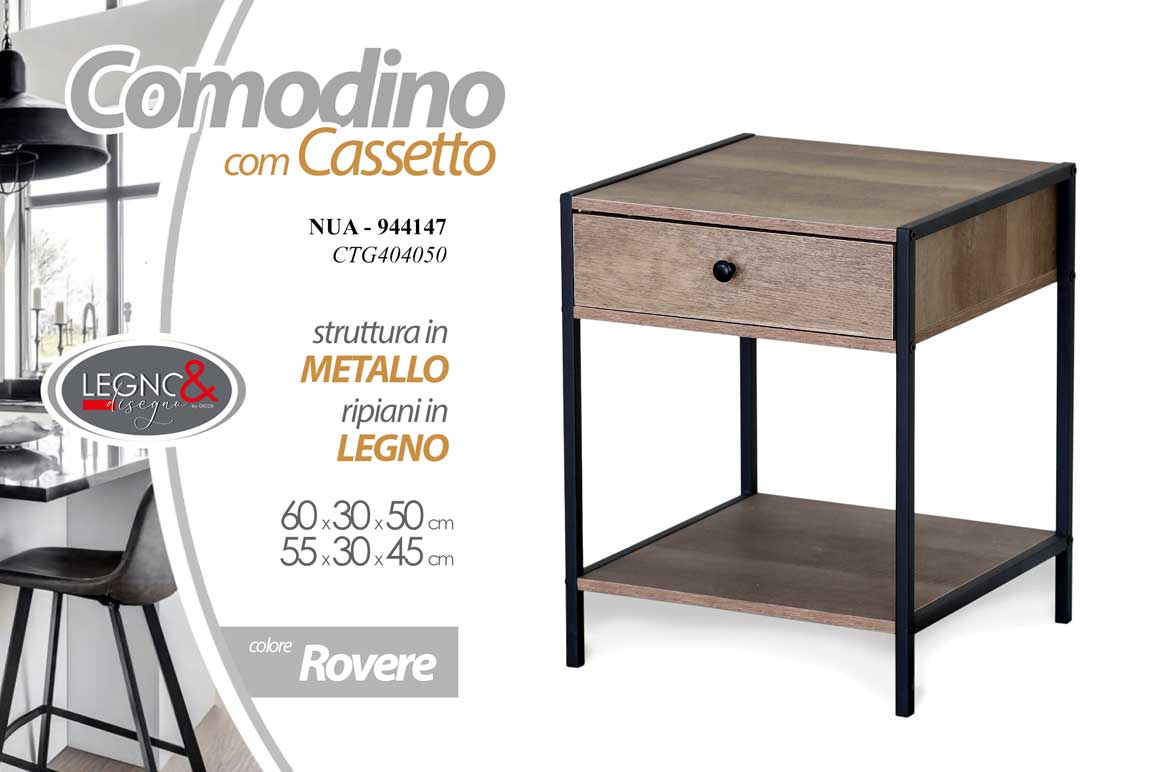 8025569944147 Comodino industrial cassetto rovere sonoma metallo nero legno moderno 50x40x40cm - immagine 1