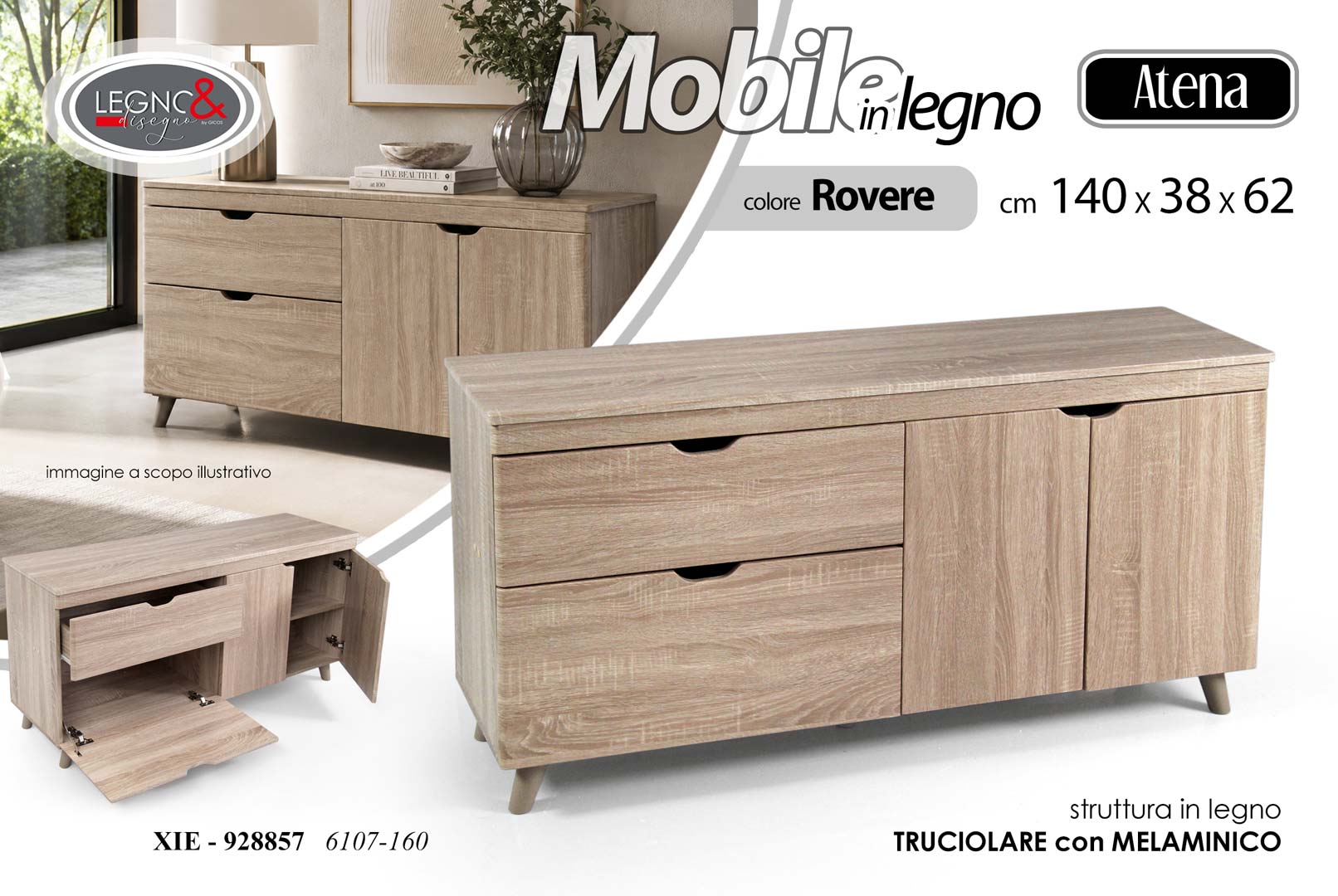 8025569928857 XIE/MOBILE ROVERE 140*38*62 6107-160 - immagine 1