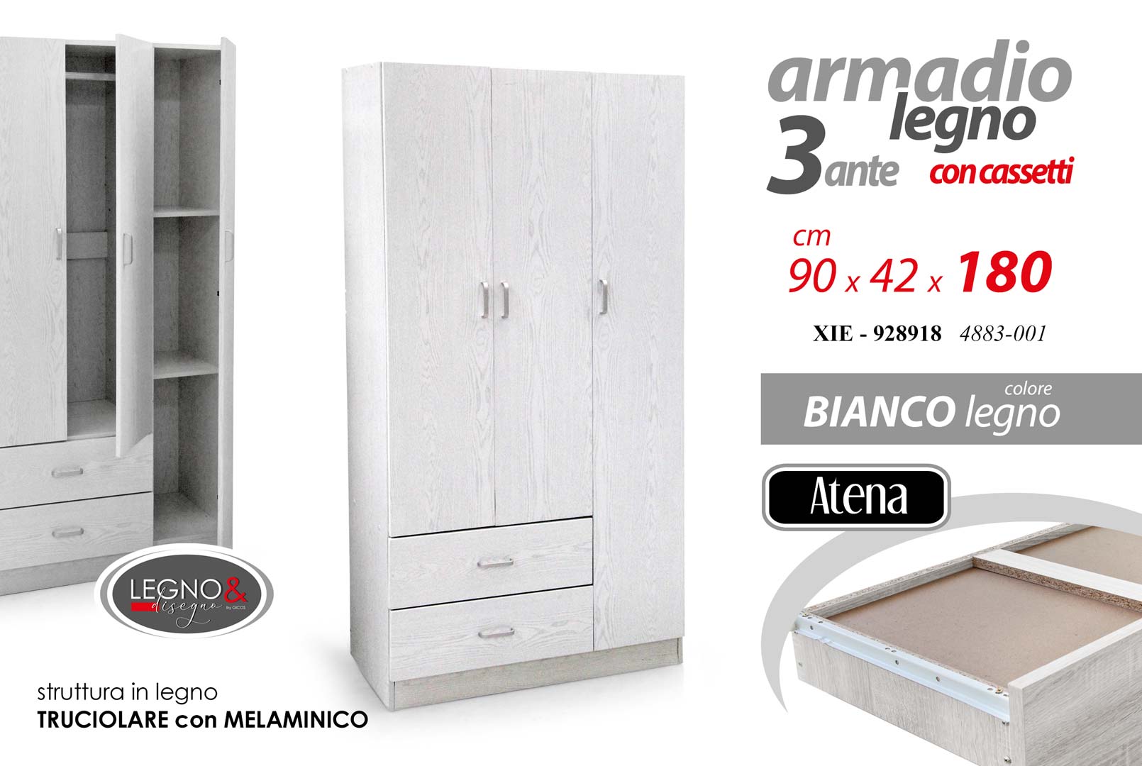 8025569928918 XIE/ARMADIO 3+2 BIANC 90*42*180 4883-001 - immagine 1