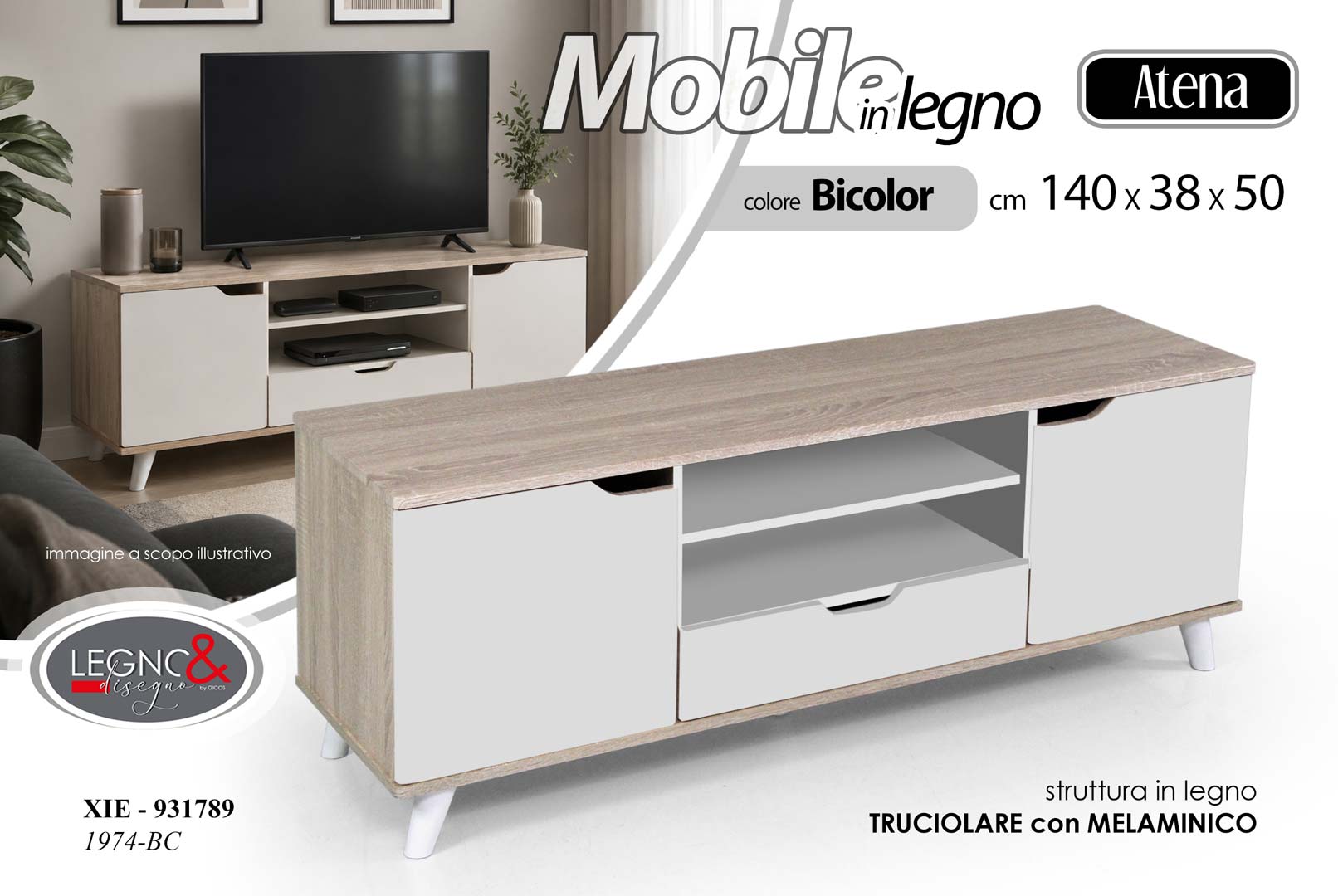 8025569931789 XIE/PORTA TV BICOLOR 140*40*50CM 1974-BC - immagine 1